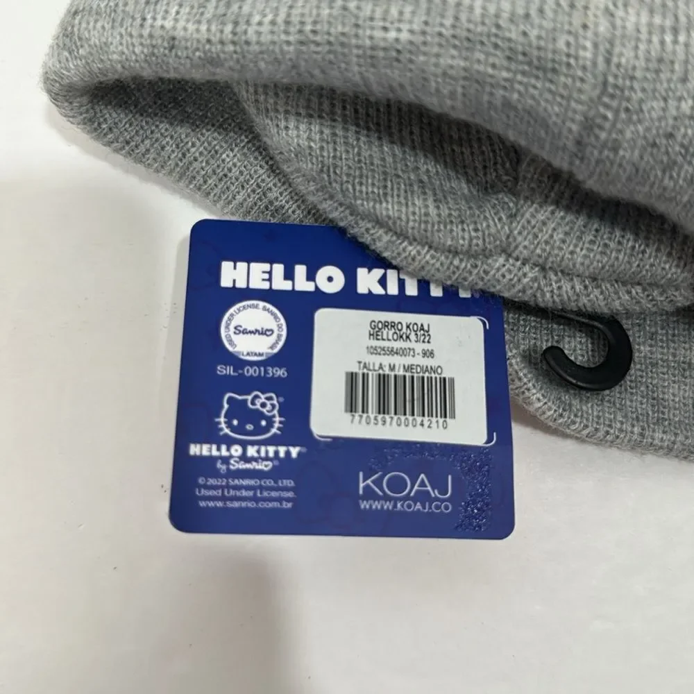 Hello Kitty Sanrio Gray Pink Knit Embroidered Beanie Hat Cap